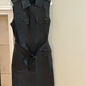 Antonio Melani Black Leather Sleeveless Dress size 6 no flaws